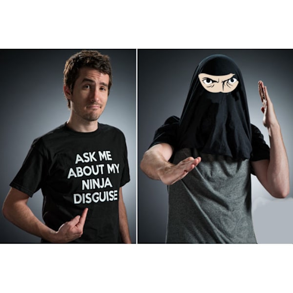 Fråga mig om min Ninja Disguise Flip T-shirt Rolig kostym Graphi Black Ninja XXL