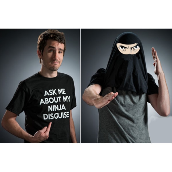 Spørg mig om min Ninja Disguise Flip T-shirt Sjovt kostume Graphi Black Ninja xs