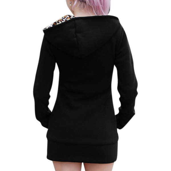 Vinter Kvinnor Hooded Thickened Plus Fleece Leopard weater Jacka Black S