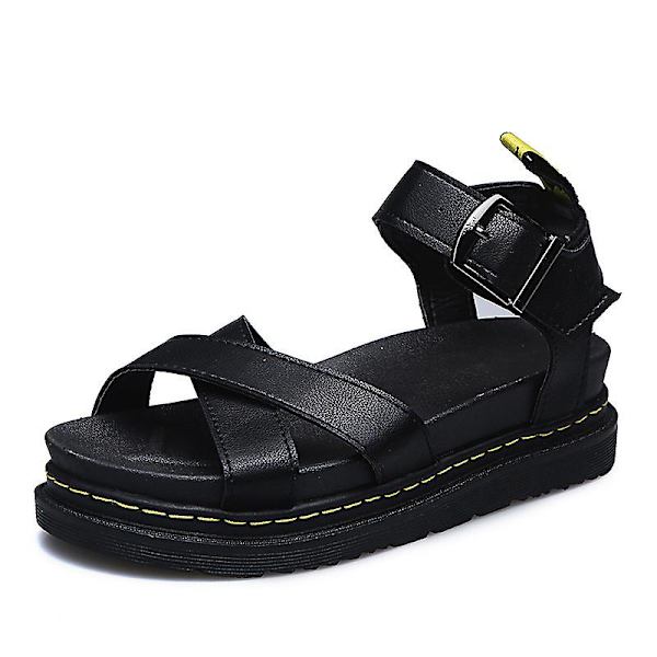 Sommer chunky sandaler til kvinder med tyk sål Strappy Flatforms Sko Black EU 41