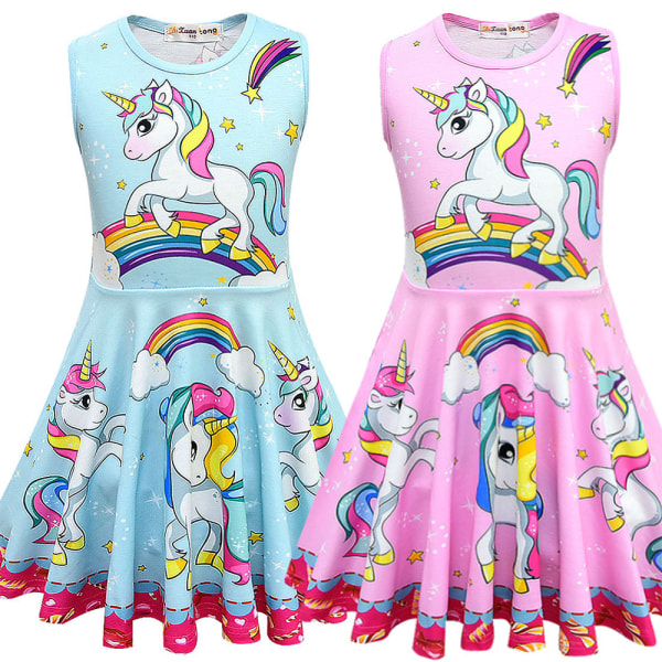 Unicorn Print Princess for Girls Tank Swing Dress Party Dress Blue 4-5 Years