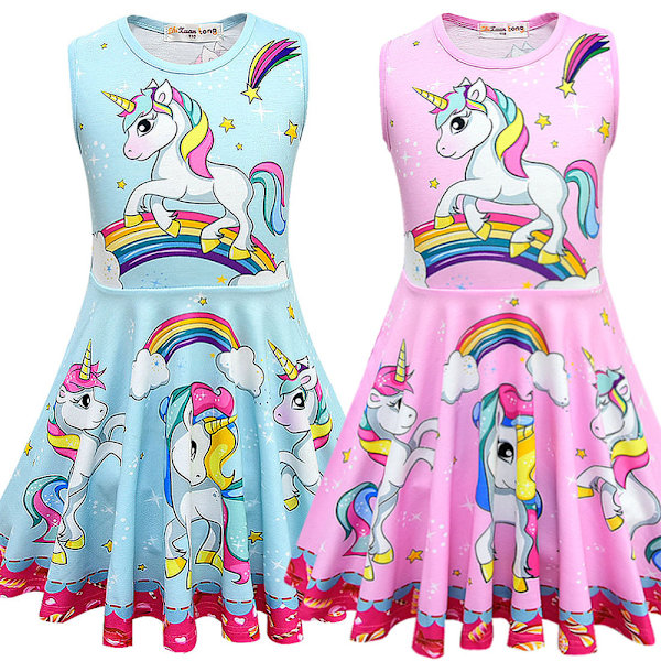 Unicorn Print Princess tytöille Tank Swing Dress -juhlamekko Blue 4-5 Years