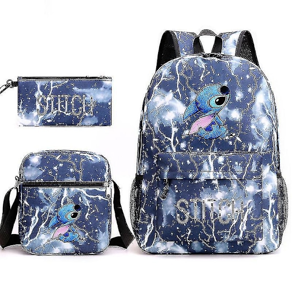 Lilo Stitch rygsæk Tredelt sæt skoletaske Lightning blue