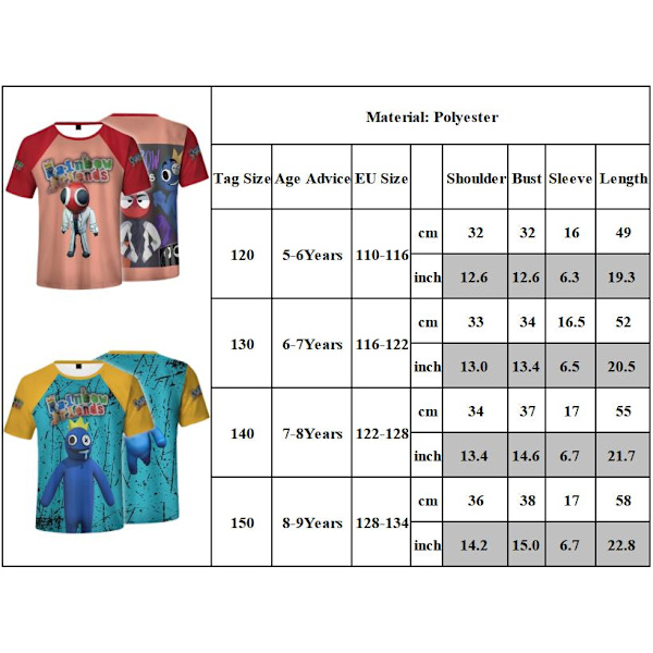 Lasten Rainbow Friends Game T-paita Lyhythihainen T-paita Topit C 130cm