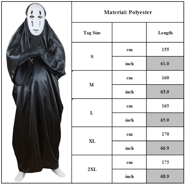 No Face Man Halloween kostume med maske+tøj+handsker L