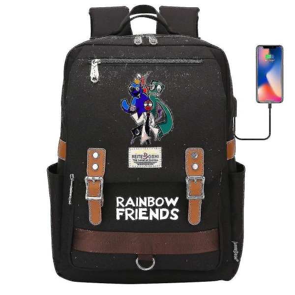 Rainbow Friends Ryggsekk Usb Headset Ungdom Student Skolesekk Kreativ reiseryggsekk black
