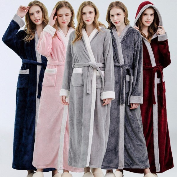 Flannel pyjamas-kåbe med hætte, snøre-natkjole Light Grey M