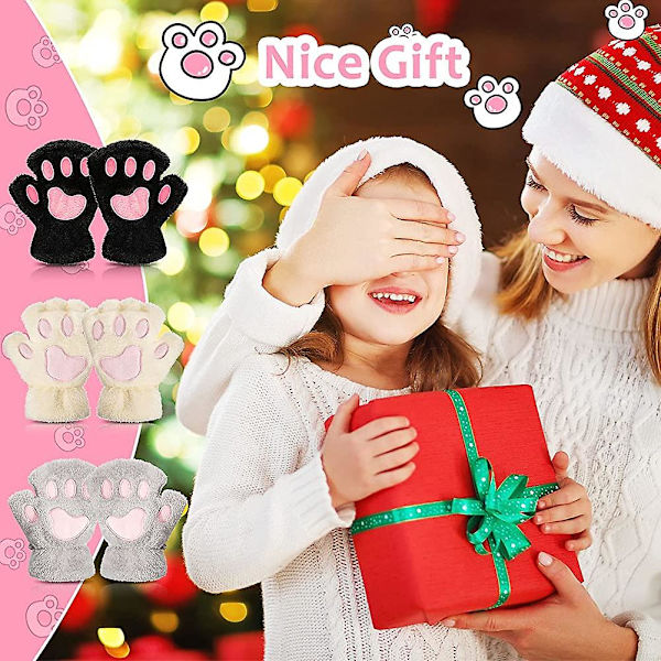 Cat Paw handskar 3 par Kawaii handskar Cat Paws Cosplay fuskpäls plysch katthandskar