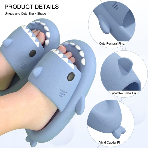 Haj Tofflor Badtofflor EVA Shark Tofflor Barn Dam Herr Mjuka Foppatofflor Sandaler Innetofflor Gray 23-23.5cm