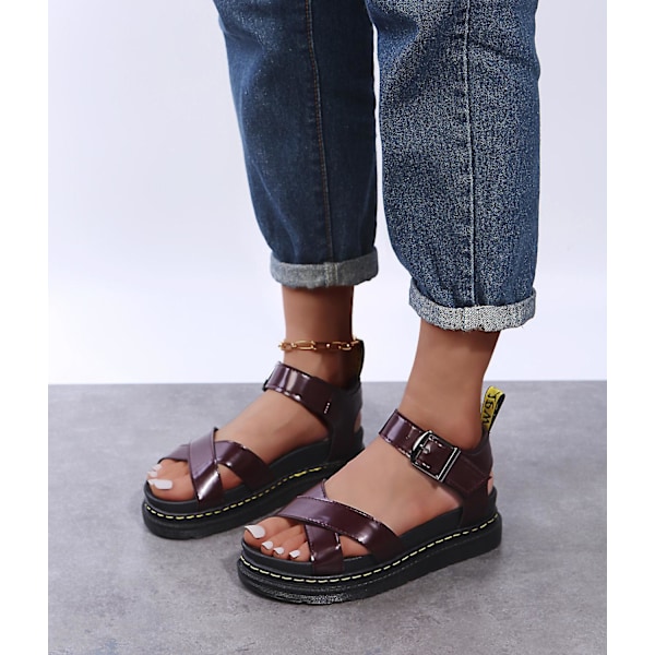 Sommer Kvinners Chunky Sandaler Tykk såle Strappy Flatforms Sko Red Brown EU 40