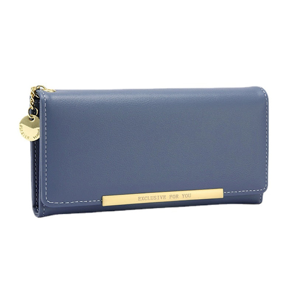 Plånbok för kvinnor Lång enfärgad tvåfaldig väska Super Multi-Card-Slot Clutch Enfärgad Blue