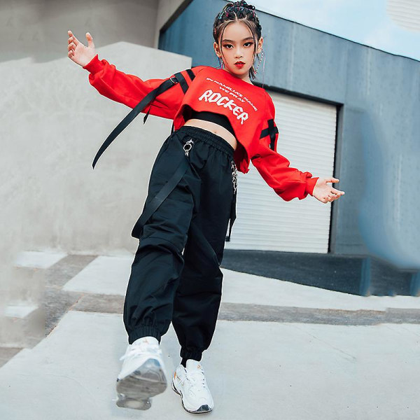 Hiphopkläder för flickor Röda toppar Svarta byxor Casual Street Dance Wear  Jazz Performance Kläder Hip Hop Barnkläder BL5301 3pcs 170cm 0aa6 | 3pcs |  170cm | Fyndiq