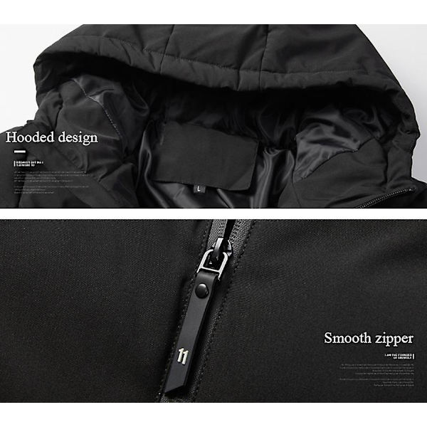 Oppvarmet jakke, oppvarmet kåpe for kvinner og menn, vinterfrakk hette vindjakke Black 2XL