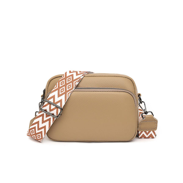 crossbody väska Dam läder liten axelväska med dragkedja khaki