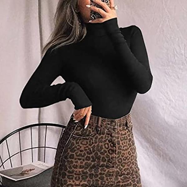 Kvinnors mock sköldpaddshals långärmade toppar Bodysuit Jumpsuit black XL