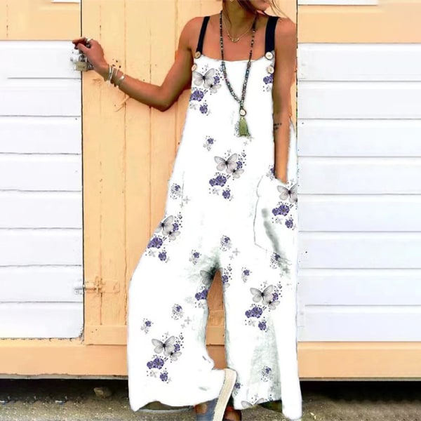 Kvinnor vida ben jumpsuits Bohemian långbyxor White M