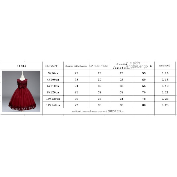 Barneklær Jenter Sløyfe prinsessekjole Paljett brudekjole 10/130cm