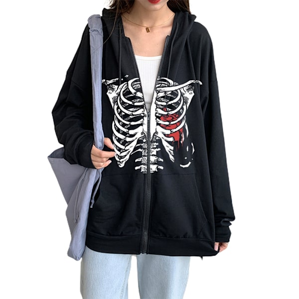 Unisex hættetrøjer Oversized Rhinestone Skeleton Hættetrøje Sweatshirt Z M