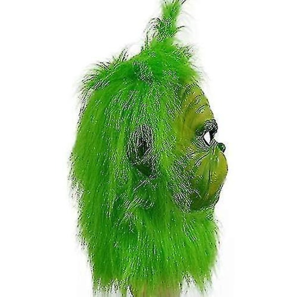 Naamioasu, jossa on vihreä karvainen turkki Joulucosplay-bileet lateksirekvisiitta (naamio 1)