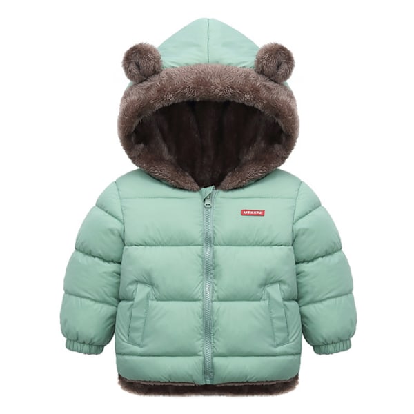 Baby vinter tyk varm jakke sherpa fleece hættefrakke light green 100cm