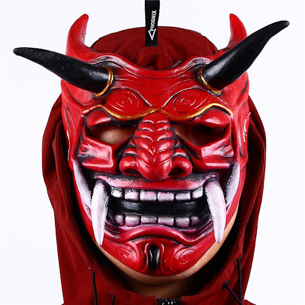 Caraele Oni Devil Perinteinen japanilainen Halloween-naamio Demoni Fancy Mekko Cosplay Latex Mask -asusteet x10106d