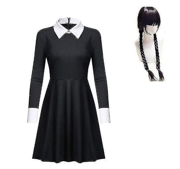 Onsdag Addams Set Festdräkter för vuxna barn Without wig L