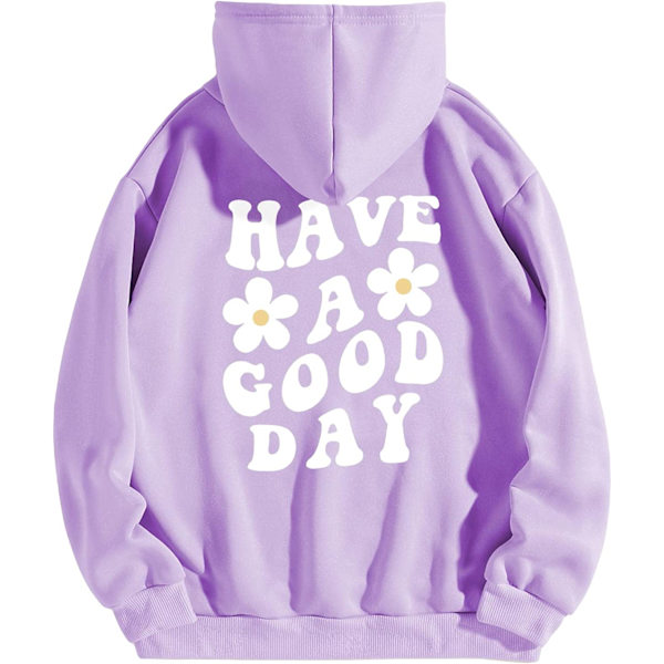 HAUFR Naisten kirjekuvioinen pitkähihainen kiristysnyörillinen huppari Lilac Purple X-Large