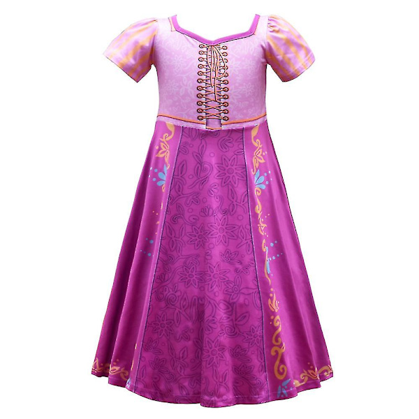 Tyttöjen Rapunzel Cosplay -asujuhlamekko, lyhythihainen prinsessamekko 6-12-vuotiaille lapsille 130cm