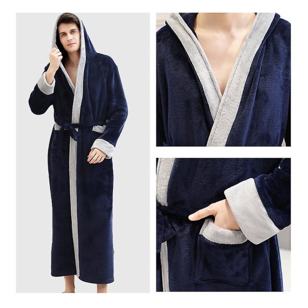 Vinter badekåbe til mænd Tykke modeller Lange modeller Mode polstret morgenkåbe Flanell hjemmekåbe Navy Blue XL