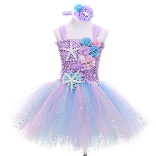 Flickor Pastell Ariel Mermaid Tutu Dress Under The Sea Theme Födelsedagspresent V 120-140cm