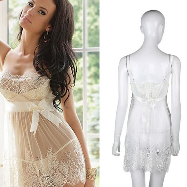 Sexy Lace Alusvaatteet Mekko Valkoinen Yöasut Alusvaatteet Babydoll Slee