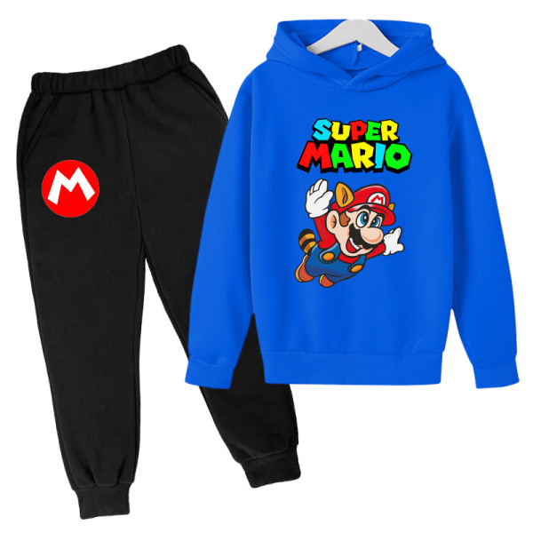 Pojkar Flickor Super Mario Hoodies Träningsoveraller Toppar+Joggingbyxor Set blue 150cm