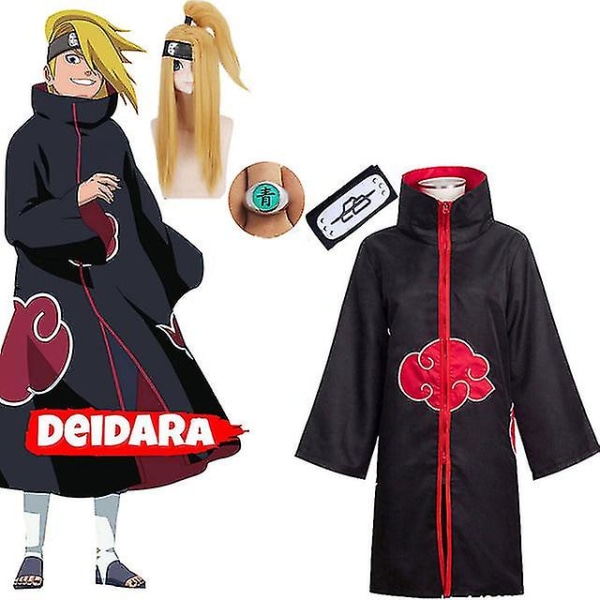 Deidara komplet sæt Cosplay kostume Hvid ler Fugl Tunge Tattoo paryk Halloween kostume til børn Voksne Børn Feriegave Set 1 M