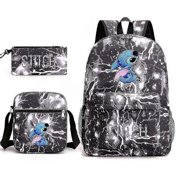 Lilo Stitch rygsæk Tredelt sæt skoletaske Lightning Black