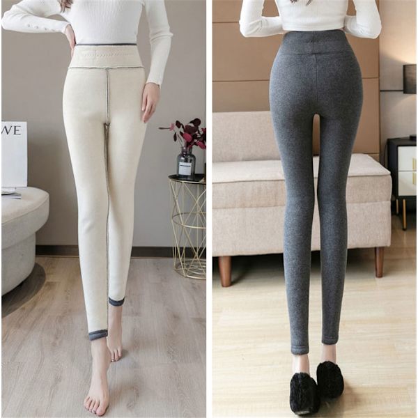 Vinter Dame Thicken Lambwool Leggings Fleece foret light gray lambeool medium