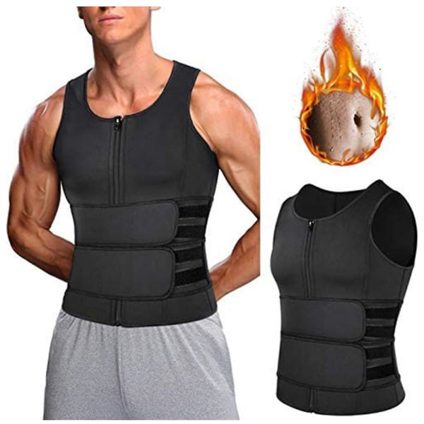 Mænd Body Shaper Waist Trainer Sauna Vest Dobbelt bælte Mave Slankende Sweat Vest Fitness bælte 2XL