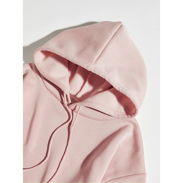 HAUFR Naisten kirjekuvioinen pitkähihainen kiristysnyörillinen huppari Light Pink Slogan X-Large