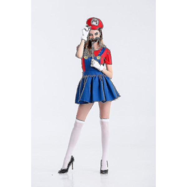 Vuxna kvinnor uper Mario Luigi Bros Fancy Dress Damklänning W Red S