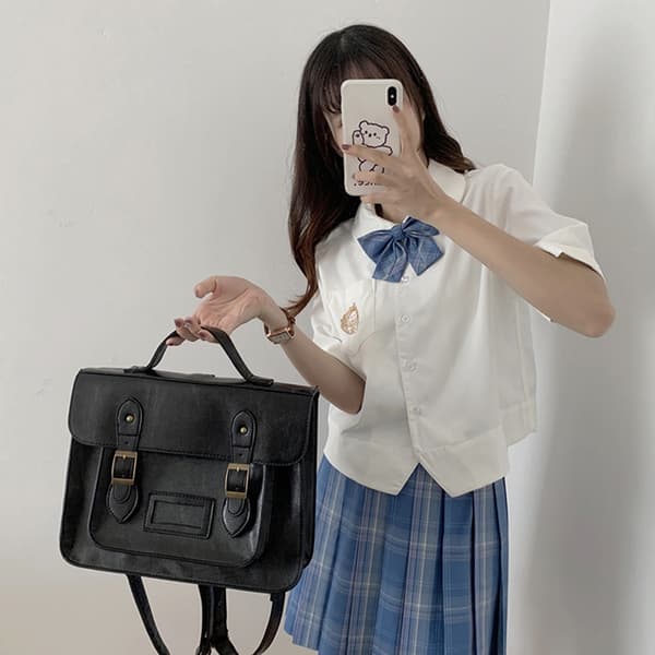 Wednesday Cosplay Anime Bag Ryggsäck Retro Handväskor PU Läder Brown
