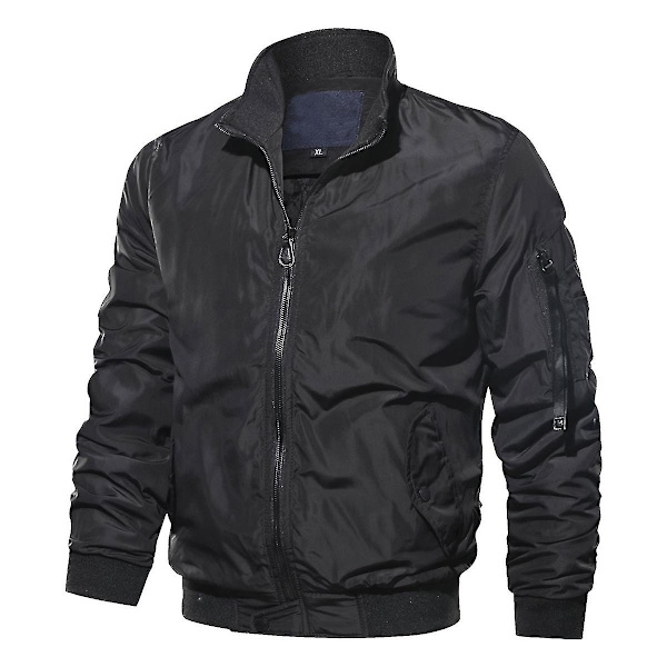 Herre ensfarvede tyk varm casual style bomberjakke Black M