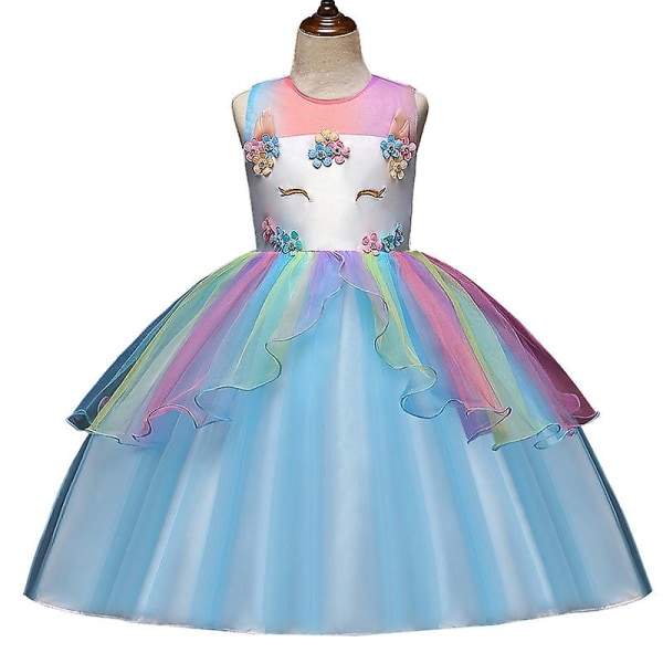 Kids Girl Unicorn Princess Tulle Tutu Dress Julefest Brudekjole Blue 3-4 Years