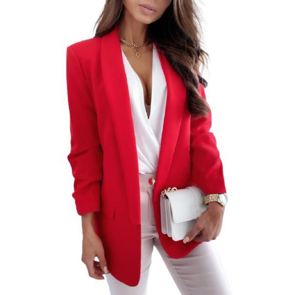 Kvinder Almindelig Cardigan Frakke Blazer Suit Jakke Work Business Red 3XL