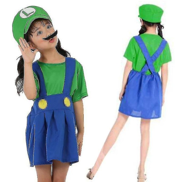 Super Mario Brosin unisex aikuisten ja lasten cosplay-fancy mekko -asu Girl Luigi L