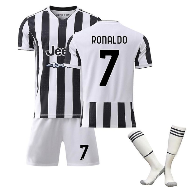 Børnefodboldsæt Fodboldtrøje Trænings-T-shirtdragt 21/22 - Christiano Ronaldo Black and White 28 (150-160cm)