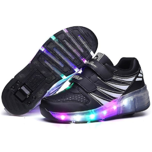 Led Light Up Roller Shoes Double Wheel USB Uppladdningsbara skridskoskor Svart/rosa Black 34