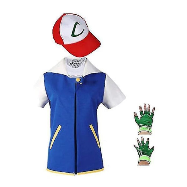 Pokemo Ash Ketchum Cosplay Anime Blue Jacket Sets_v 140 cm