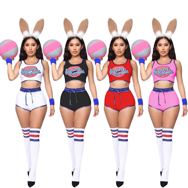 Squad Lola Bunny Rabbit Kostymer Cosplay Kostymer Toppbyxor För Dam White 2XL