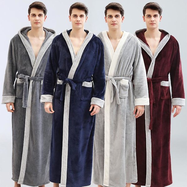 Vinter Morgonrock för män Tjocka modeller Långa modeller Mode Vadderad dräkt Flanell hemrock wine red XL