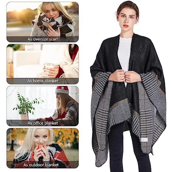 Ponchos för kvinnor Sjalar Wraps Oversized vinterscarf Dam Kni