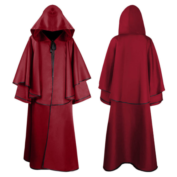 Herre middelalderlig hættetunika til Halloween Cosplay kostume zy W red S